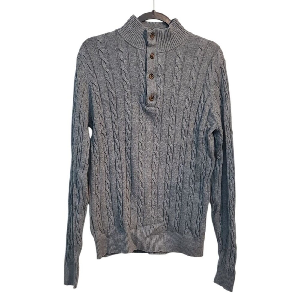 Hope & Henry Mens Cable Knit Organic Cotton Elbow Patch 1/4 Zip Sweater Academia